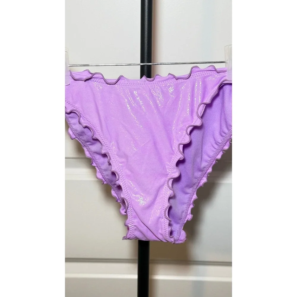 Citrus Purple Metallic Ruffle Ruched Back Bikini Bottom UPF 50+ Womens Large
